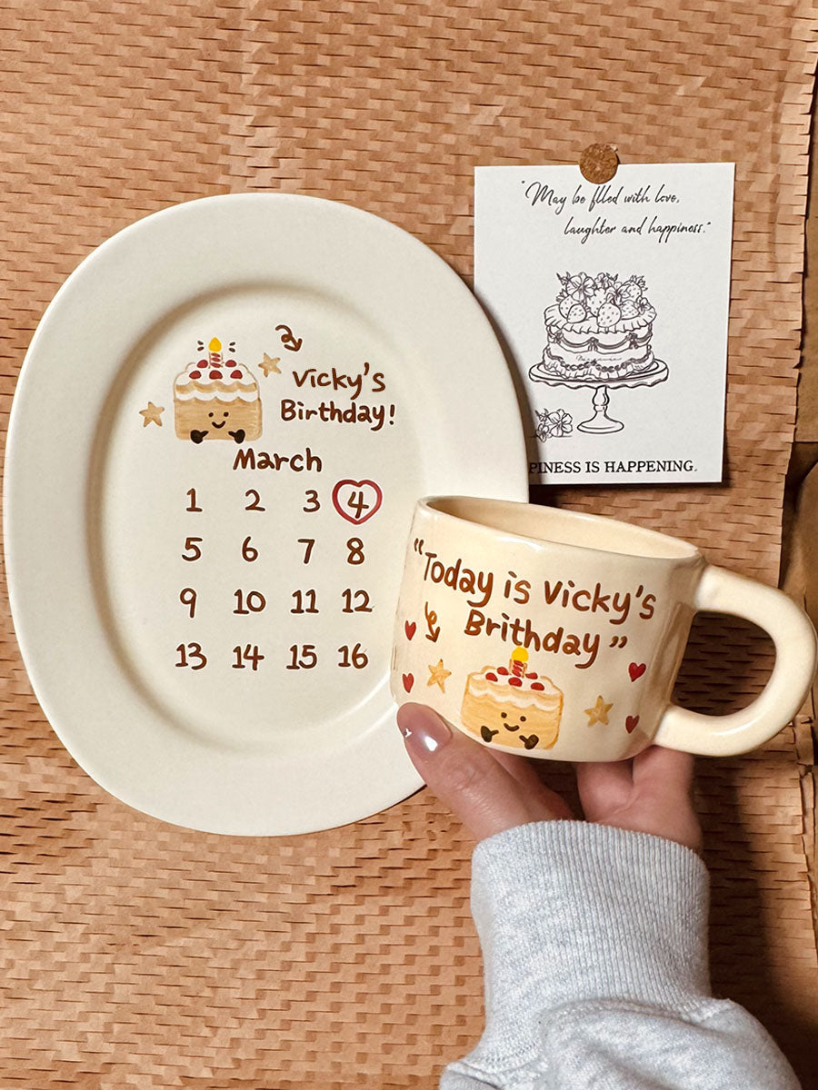 Custom Hand-Painted Ceramic Plate & Coffee Mug Set - Personalized Birthday Keepsake Gift