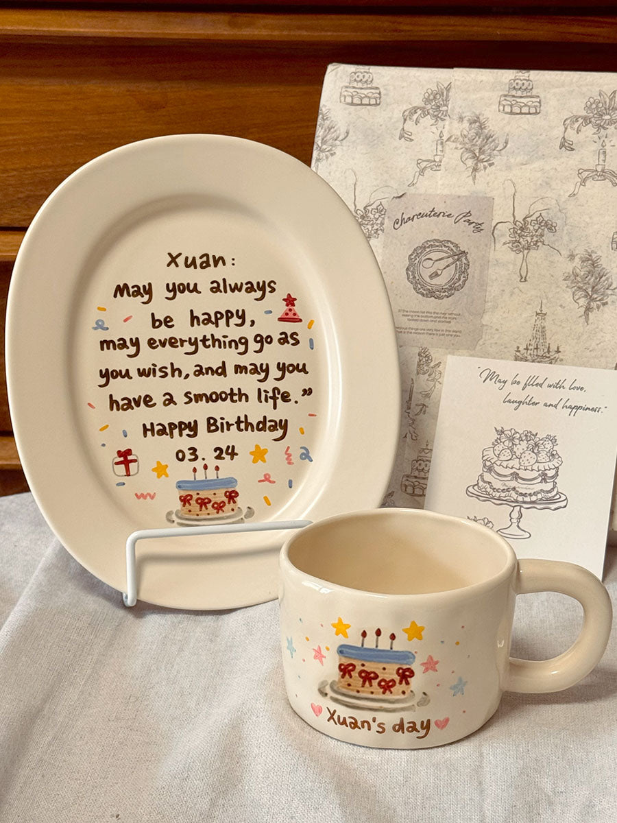 Souvenir Style, Ceramic Plate and Coffee Mugs with Hand-painted and Customized, Perfect Birthday Gifts.