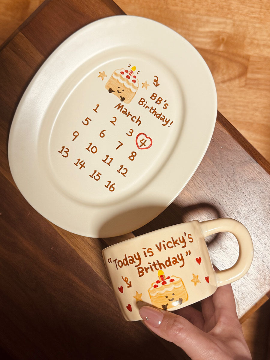 Souvenir Style, Ceramic Plate and Coffee Mugs with Hand-painted and Customized, Perfect Birthday Gifts.
