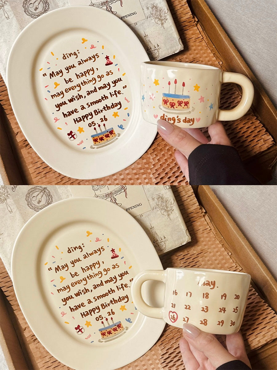 Custom Hand-Painted Ceramic Plate & Coffee Mug Set - Personalized Birthday Keepsake Gift