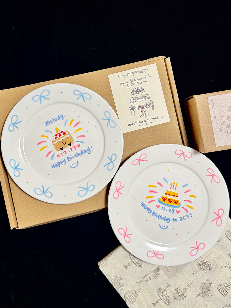 Custom Hand-Painted Ceramic Plate & Coffee Mug Set - Personalized Colorful Birthday Gift