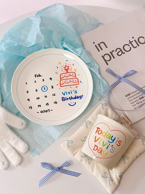 Colorful Style, Ceramic Plate and Coffee Mugs with Hand-painted and Customized, Perfect Birthday Gifts