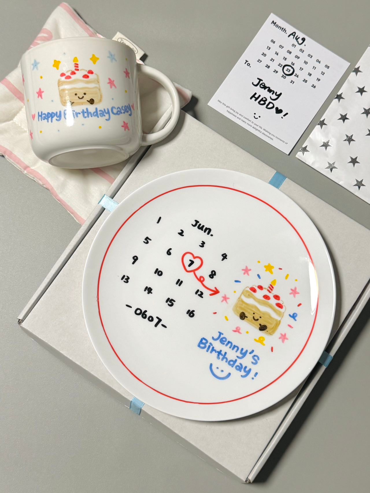 Colorful Style, Ceramic Plate and Coffee Mugs with Hand-painted and Customized, Perfect Birthday Gifts